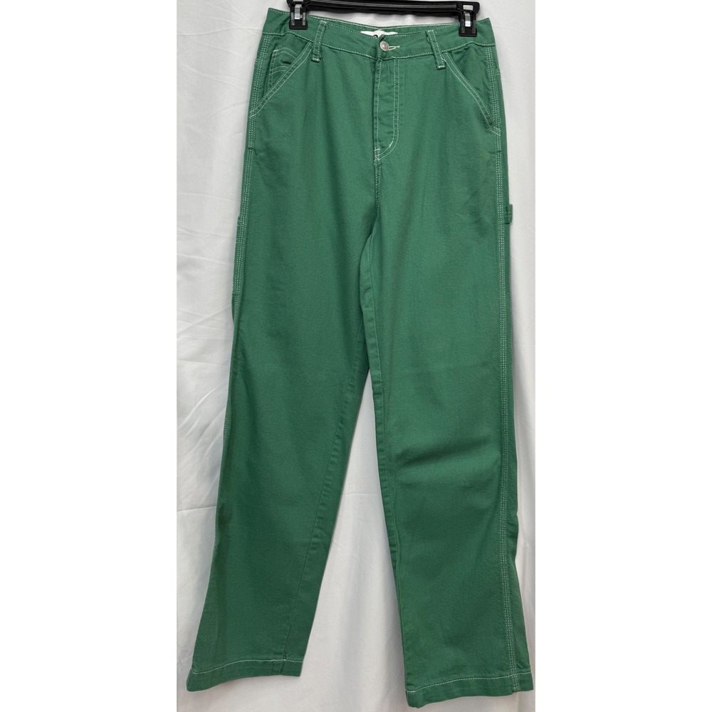 SONG Green Carpenter Pants Womens 7/28 (Fits 27 Waist) High‎ Rise Button Fly